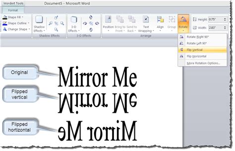 mirror text in word document